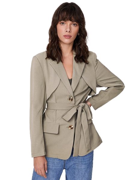 

notched collar foldover front self belted blazer 06u6#, White