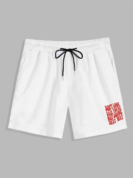 

romwe guys slogan graphic drawstring shorts z3o6#, White;black