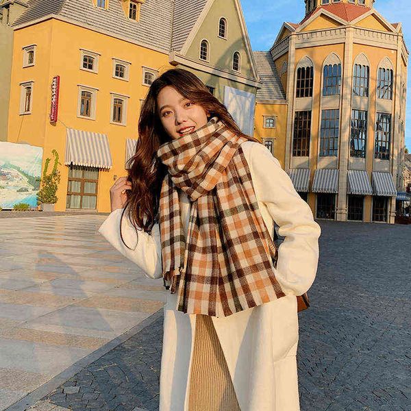 

new arrival comfortable thick soft plaid cute scarf warm fresh casual lovely vintage travel elegant big shawl t220727, Blue;gray