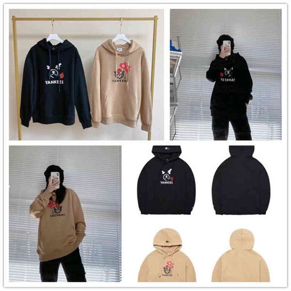 

women's hoodies sweatshirts mlb spring and autumn korean fashion men's women's bear hooded casual loose long sleeve sweater z, Black