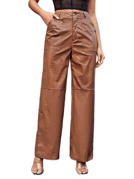 

crocodile embossed pu leather pants 72cs#, Black;white