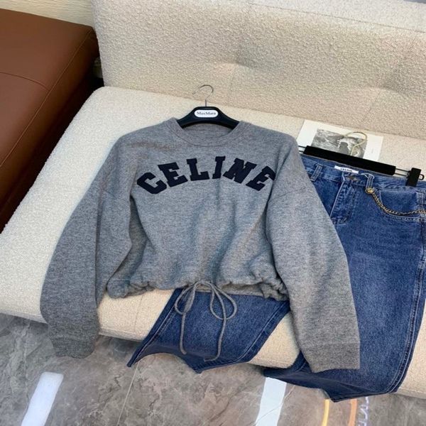 

women's hoodies sweatshirts ss early spring ce embroidery box type manual trimming drawstring cloth embroidered cashmere sweater, Black