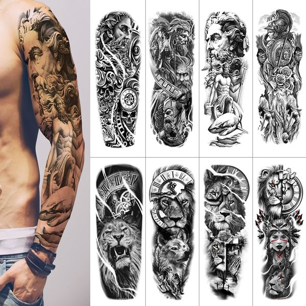 20 Disegni Impermeabile Tatuaggio Temporaneo Adesivi Braccio Pieno Teschio Grande Adesivi Tatoo Old School Flash Tatuaggi Finti per Uomo Donna