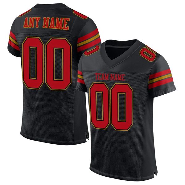 

custom black red-old gold mesh authentic football jersey