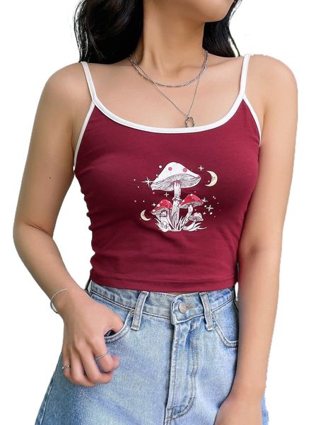 

dazy mushroom print contrast binding cami x9kw#, White