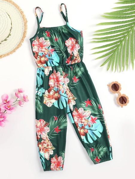 

toddler girls tropical print cami jumpsuit she, Blue