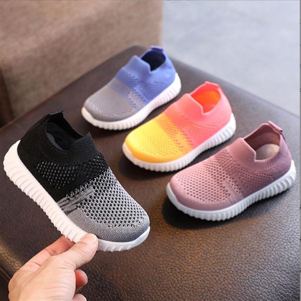 

designer girls gradient sneakers 2022 kids fly knit casual shoes children soft non-slip breathable shoe a8163189c, Black;red