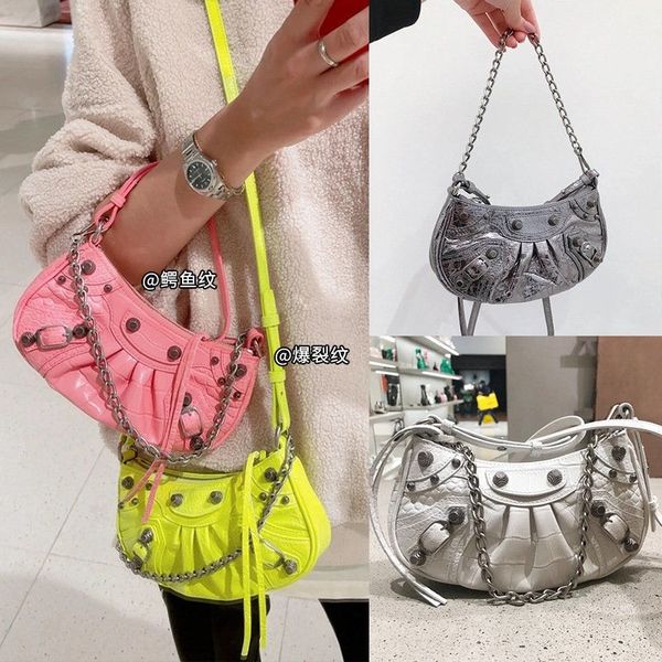 

luxury designer bbalencaigass handbags rivet locomotive bag trend mini fold underarm women's leather diagonal span chain