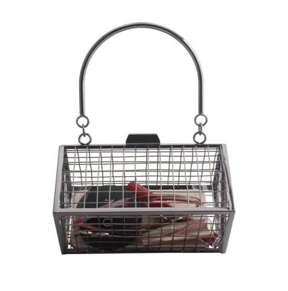 

summer new european and american fashion metal hollow iron mesh bag hand held oblique cross party dress dinner bags