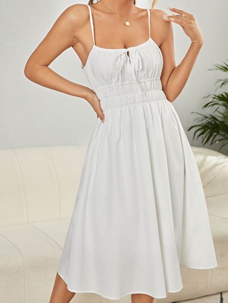 

knot front shirred cami dress t9la#, Black;gray