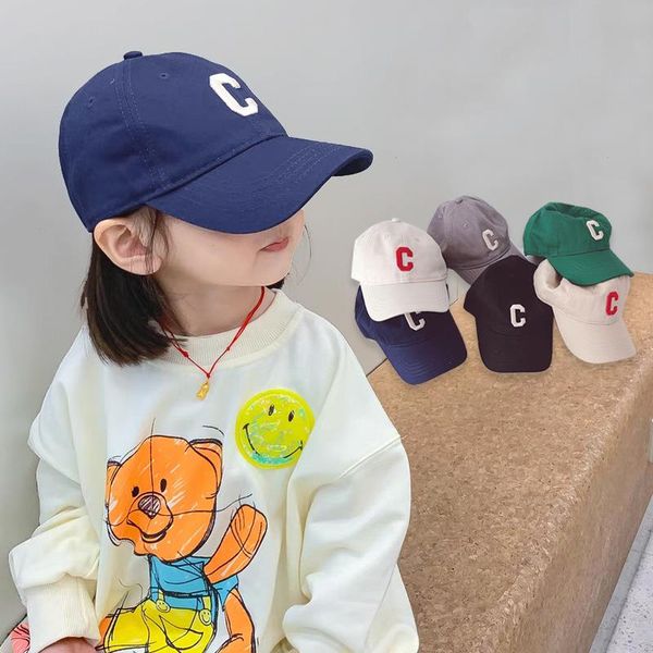 

children hat 2-3-4-5-6 years kids baseball caps embroidered letter c for boys girls adjustable hip hop snapback, Blue;gray