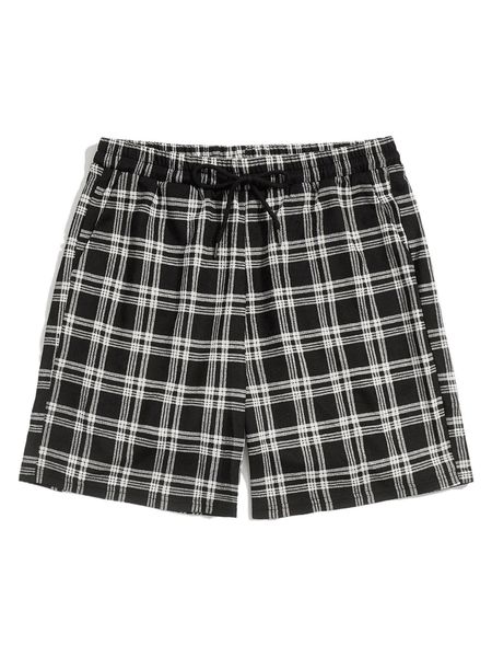 

romwe guys plaid drawstring shorts e8vj#, White;black