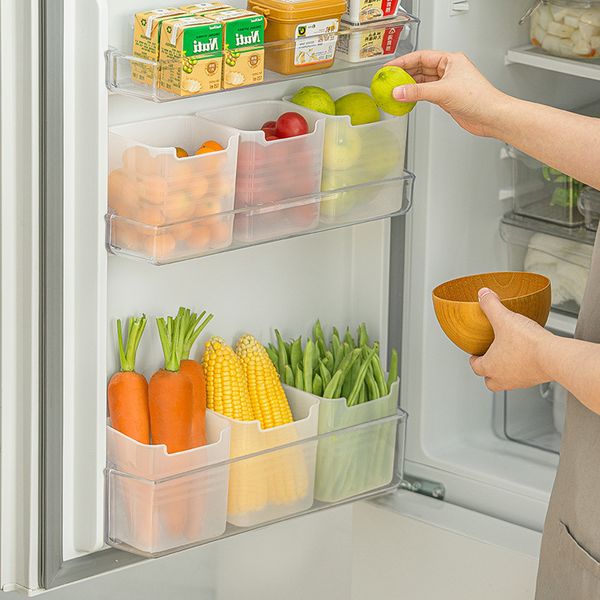 Organizzatore del frigorifero Scatola di conservazione degli alimenti freschi Porta laterale del frigorifero Organizzatore di spezie per frutta e verdura Contenitore per alimenti da cucina 0618