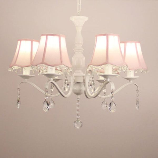 Anhängerlampen romantische junge Mädchen Kinder Zimmer Drop-Light-Prinzessin Schlafzimmer Pink Crystal LED Kronleuchter /5licht /6 Lichter Lustres 90-260VPEN