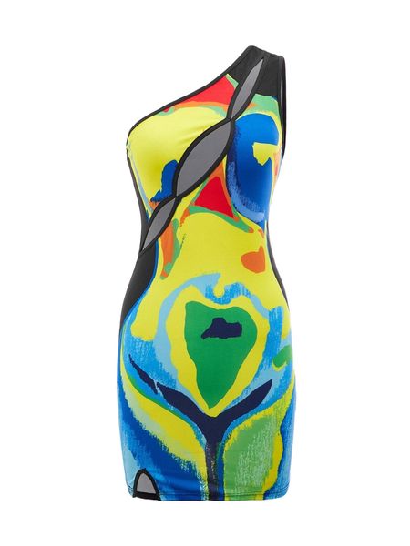 

color block cut out one shoulder bodycon dress w8h3#, Black;gray