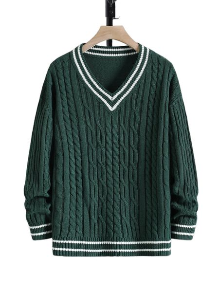 

men cable knit drop shoulder cricket sweater g2ha#, White;black