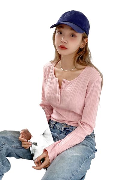 

dazy half button rib knit tee 73qy#, White