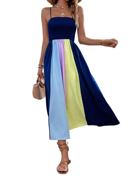 

colorblock shirred cami dress o1ky#, Black;gray