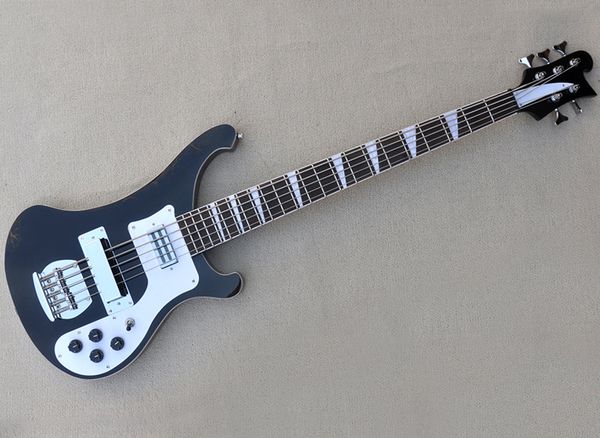 

5 strings black electric bass guitar with white pickguard,rosewood fretboard,providing customized service