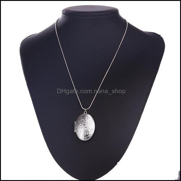 

pendant necklaces locket necklace floral patterns carved oval picture memento luxury jewelry put pos box open nanashop drop nanashop dhlhn, Silver