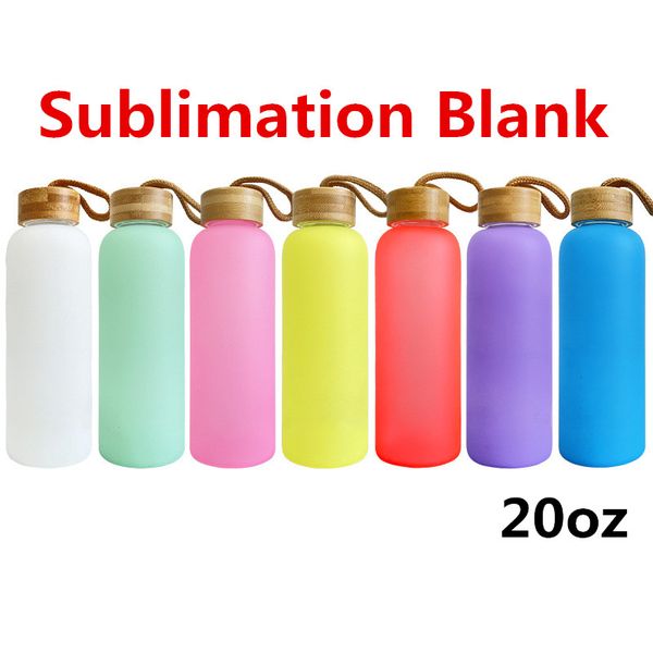 Entrega rápida sublimação por atacado em branco 20 onças xícaras de vidro garrafa de água gradiente fosco colorida copo caneca de copo com tampa de bambu