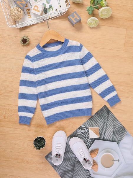 

toddler boys block stripe pattern sweater she01, Blue