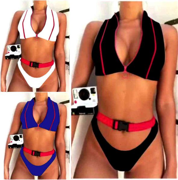 

bikini zipper 3-color women's split body swimsuit bikinia124, White;black