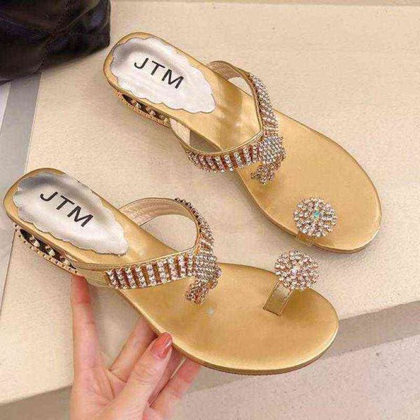 

sandals women 2022 new fashion rhinestone slippers shoes ytmtloy square heel summer indoor zapatillas mujer casa sapatos feminin 220610, Black