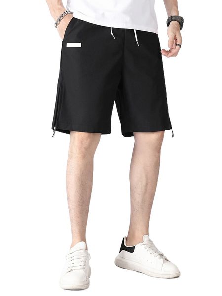 

men drawstring waist zip hem shorts a84d#, White;black