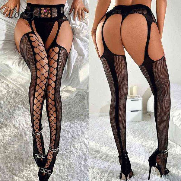 

fishnet stockings for mesh transparent underwear women's nylon thigh high stockings with garters open crotch tights l220714, Black;white