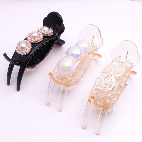 

elegant imitation pearls clamps acrylic hair claw ponytail clip hair styling tools barrettes for women hair accessories, Slivery;golden