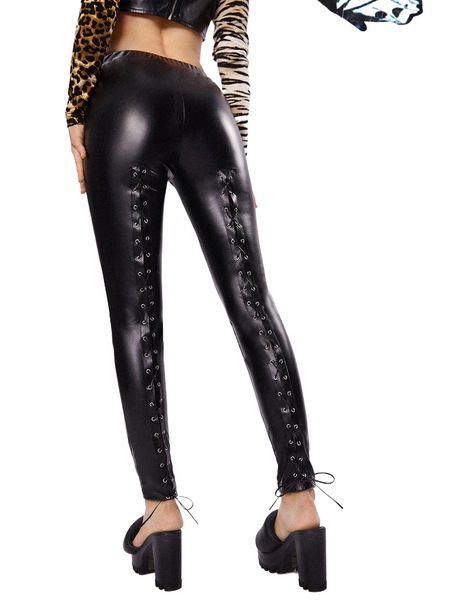 

lace up back pu leather leggings g8ek#, White;black