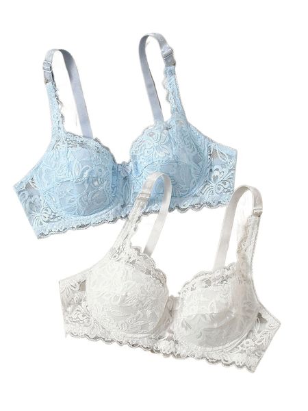 

2pack floral lace underwire bra m0zw#, Black;red