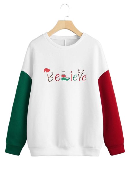 

christmas embroidery drop shoulder sweatshirt 99gx#, Black