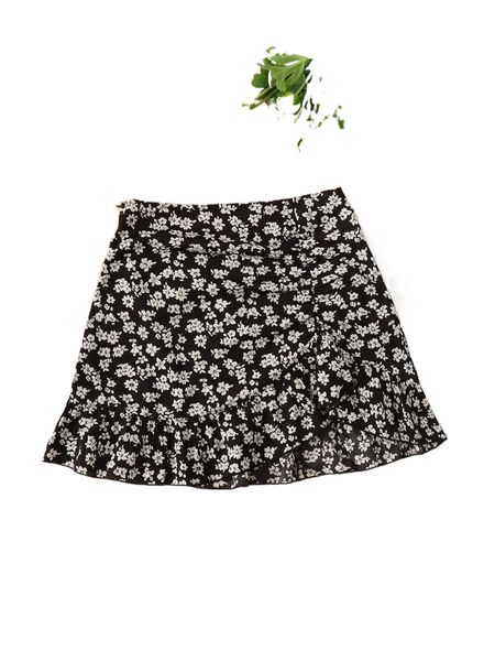 

ditsy floral print ruffle hem skirt i7ft#, Black