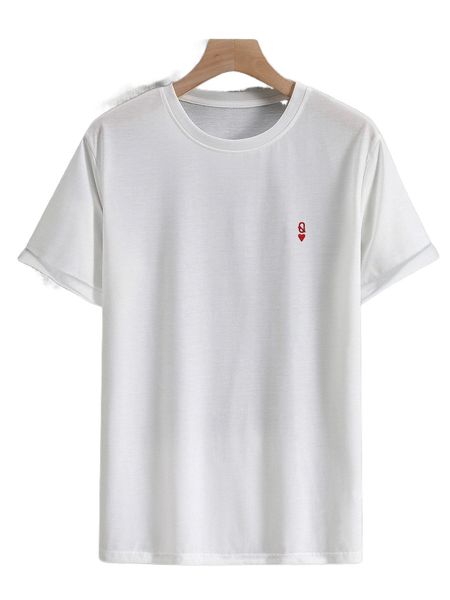 

men playing card embroidery tee d9bm#, White;black