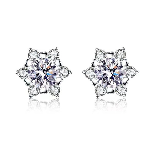 

stud trendy d color moissanite diamond snowflake earrings round 925 sterling silver 0.5ct women cute anniversary gift, Golden;silver