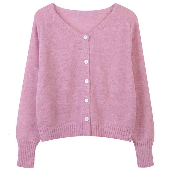 

women's sweaters korean version 2022 early spring women's wear solid color single breasted reduced age small slim fit v-neck long, White;black