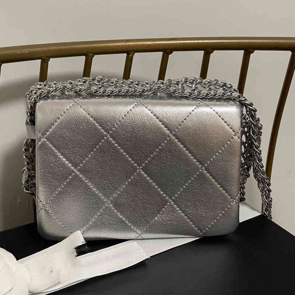 

classic mini flap shoulder bag premium first layer cowhide leather quilted plaid heavy duty double silver wide chain armpit bag luxury desig