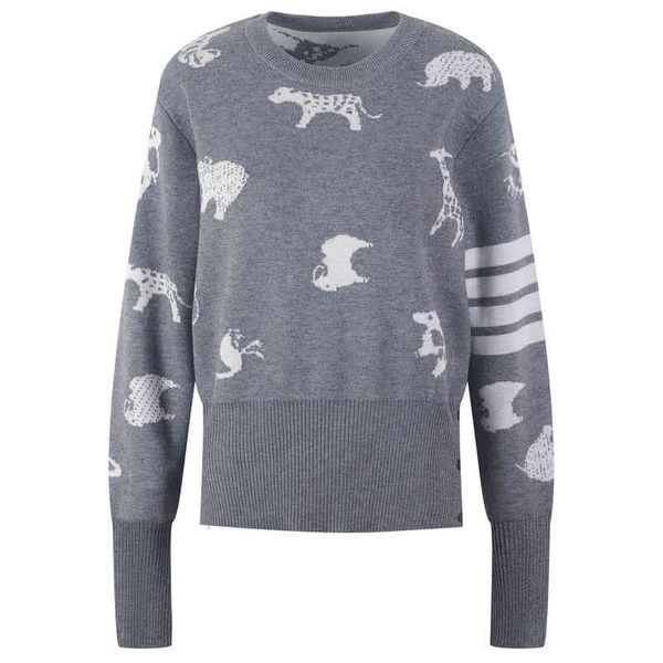 

women's knits tees round neck animal jacquard sweater long sleeve four bar tb autumn and winter couple same style fashion 5mem, White