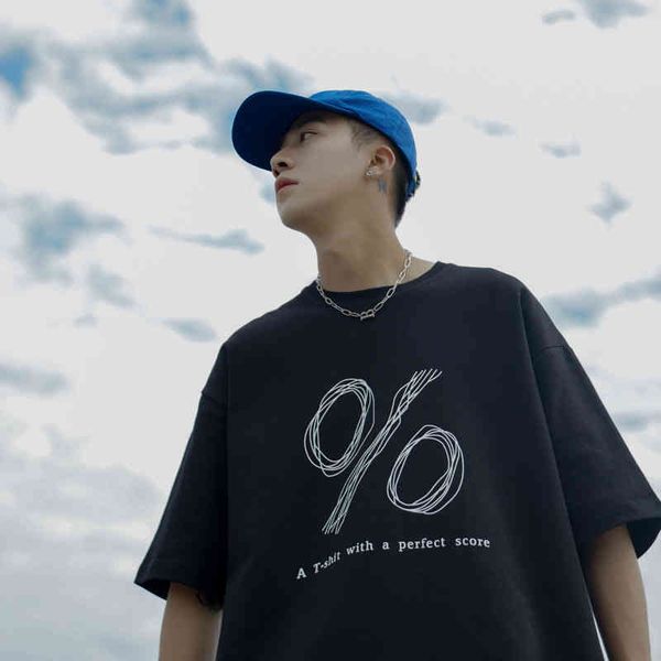 

2022 summer new 240g cotton printed short sleeve t-shirt men's half fashion brand loose shirt, White;black