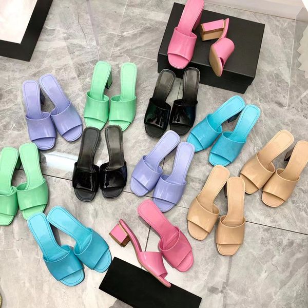

10a original quality patent calfskin high heel sandals with box luxury designer slippers fashion single light colors summer slipper large si, Black