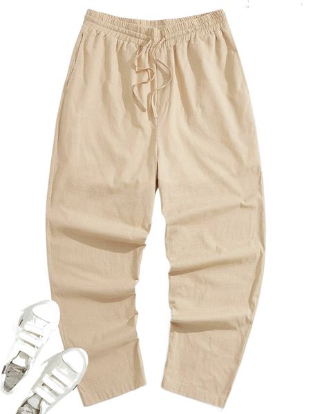 

men solid drawstring waist pants c2vt#, Black