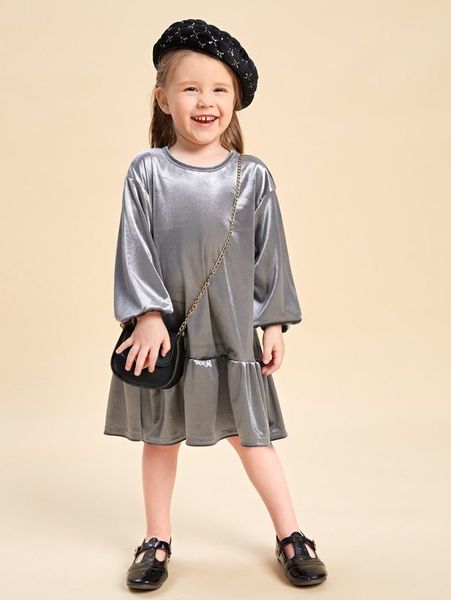 

sheen little girl's lantern sleeve ruffle velvet dress she, Red;yellow