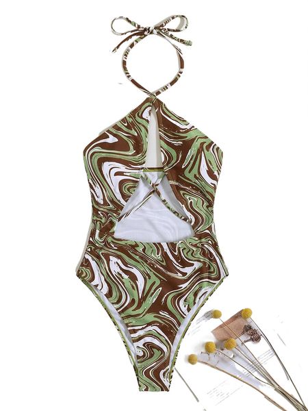 

allover print cut-out one piece swimsuit q6e7#, White;black