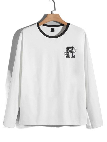 

men letter graphic contrast trim tee z8ha#, White;black