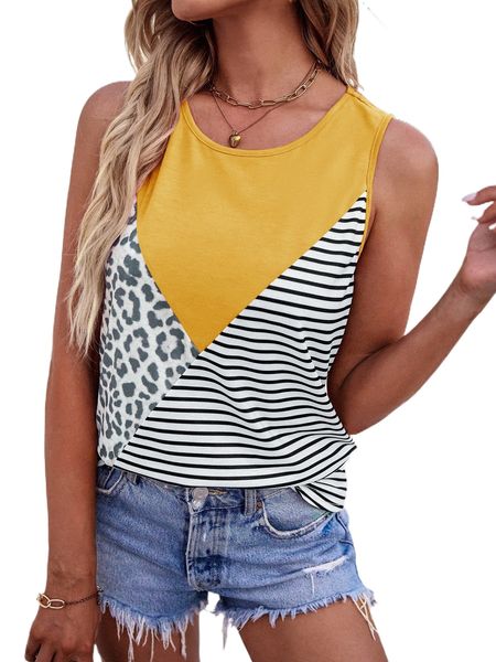 

leopard & striped print tank i6z1#, White