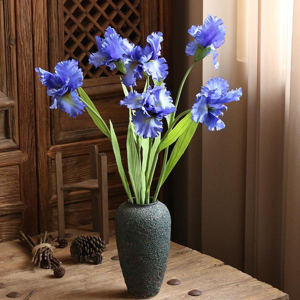 Flores decorativas grinaldas 1pc simulação flor decoração de Íris de ramo único da sala de estar artificial da sala de estar decoração azul falsa p