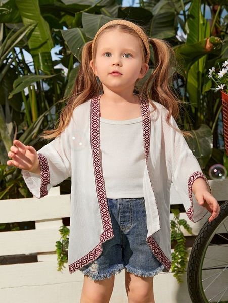 

toddler girls geo embroidery drop shoulder kimono she, White;black