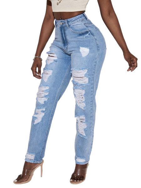 

sxy high waisted ripped light wash jeans f7fi#, Blue